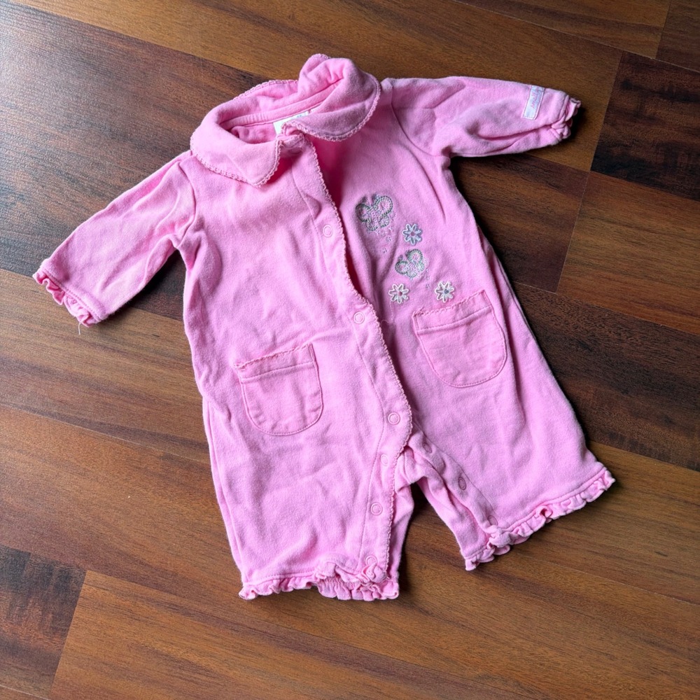 Small Wonders Pink Butterfly Floral Ruffle Romper 0-3 Months 100% Cotton 2007